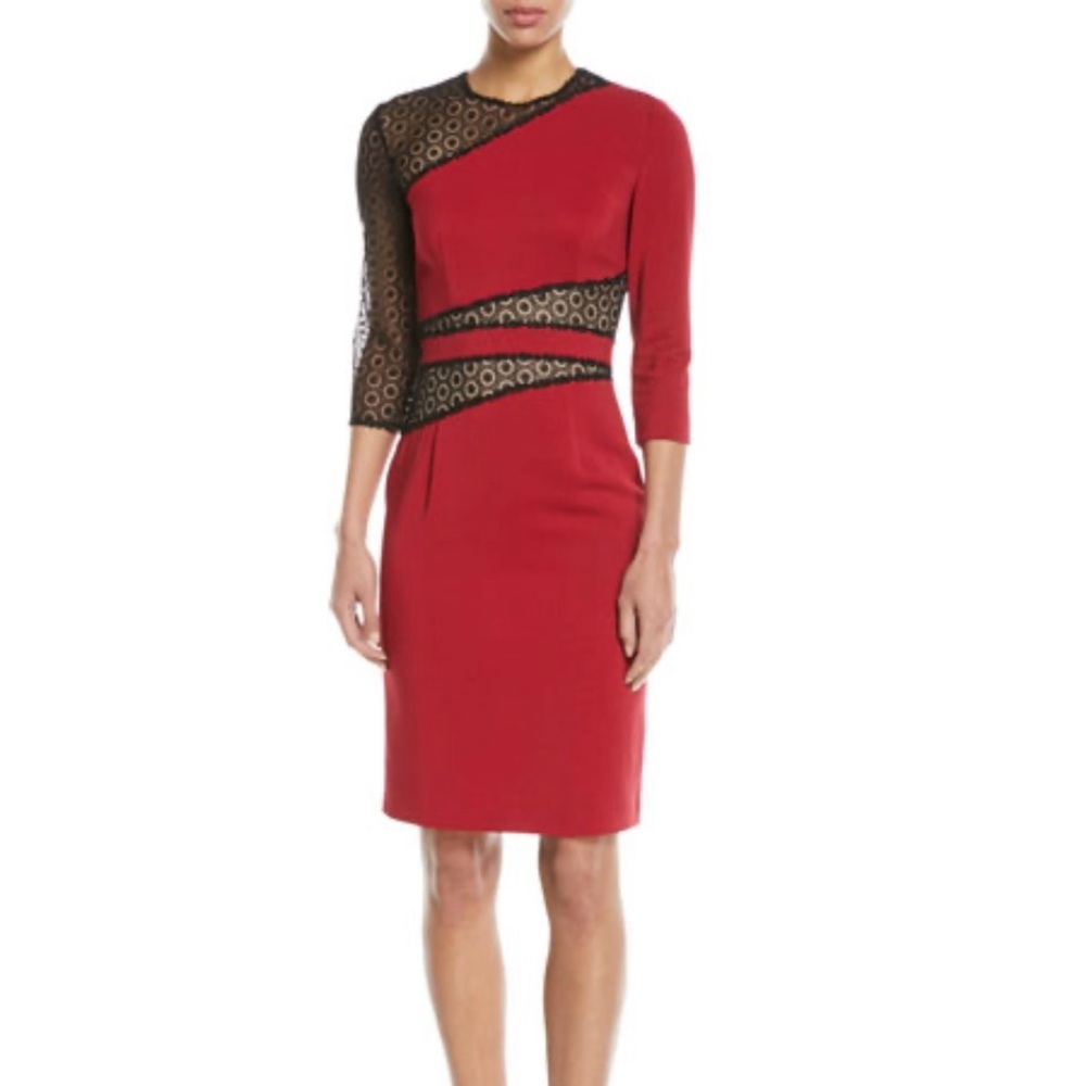 Naeem khan Mesh Inset sheath Knee length Dress